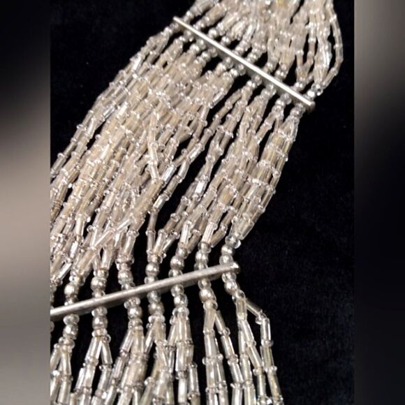 Vintage Clear Glass Beaded Beads Silver Waterfall Necklace Formal Party Bridal - Picture 7 of 16